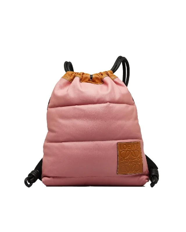 Organizer Backpack for Neat Arrangement-Quilted Nappa Leather Backpack with Rolled Straps and Drawstring Closure