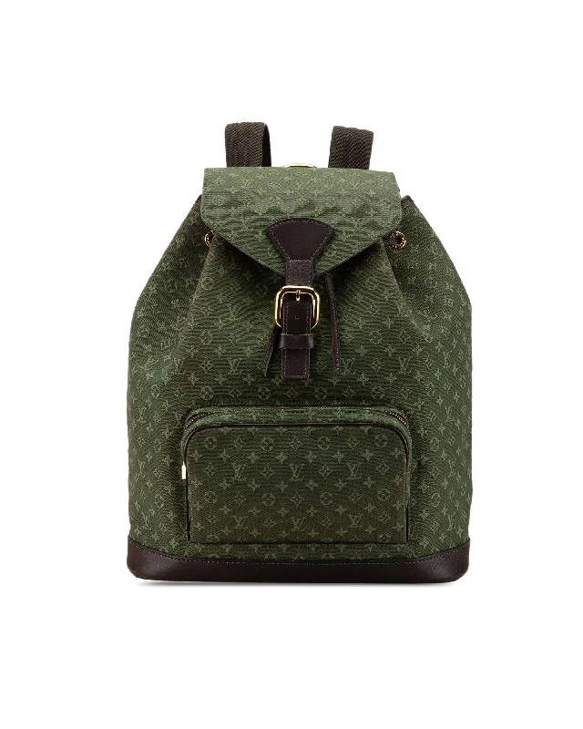 Canvas Backpack for School Use-Monogram Mini Lin Montsouris GM Backpack with Leather Trim and Adjustable Straps