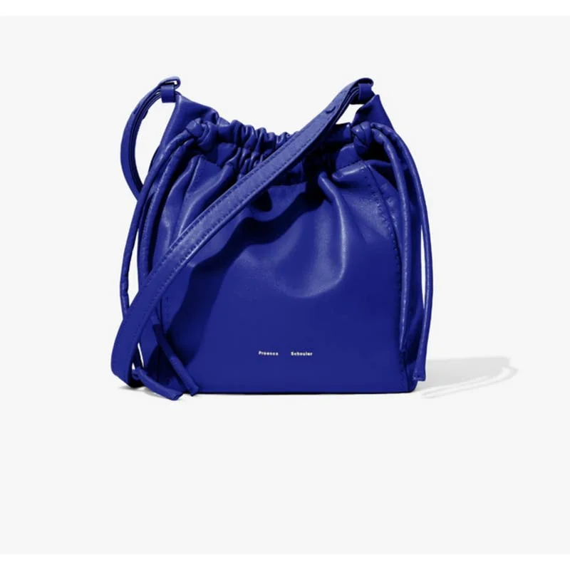 Affordable leather handle bags for women with premium quality and lasting durability -PROENZA SCHOULER Drawstring Pouch Shoulder Bag Cobalt Blue