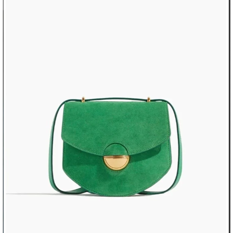 Handle bags with double zippers for added security and practical functionality -PROENZA SCHOULER Suede Mini Rounded Dia Bag in Bottle Green