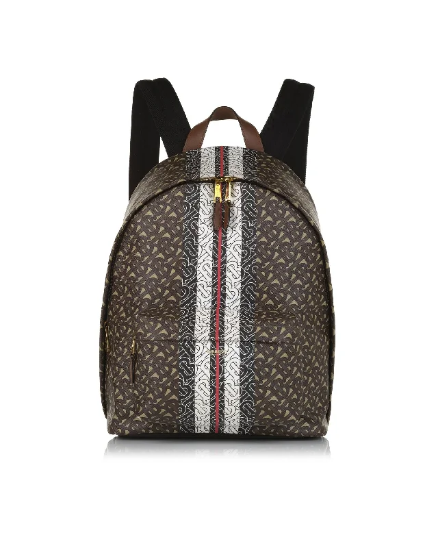 Backpack for College Students-Monogram Stripe Backpack - Coated Canvas Body Zip Closure Exterior and Interior Zip Pockets