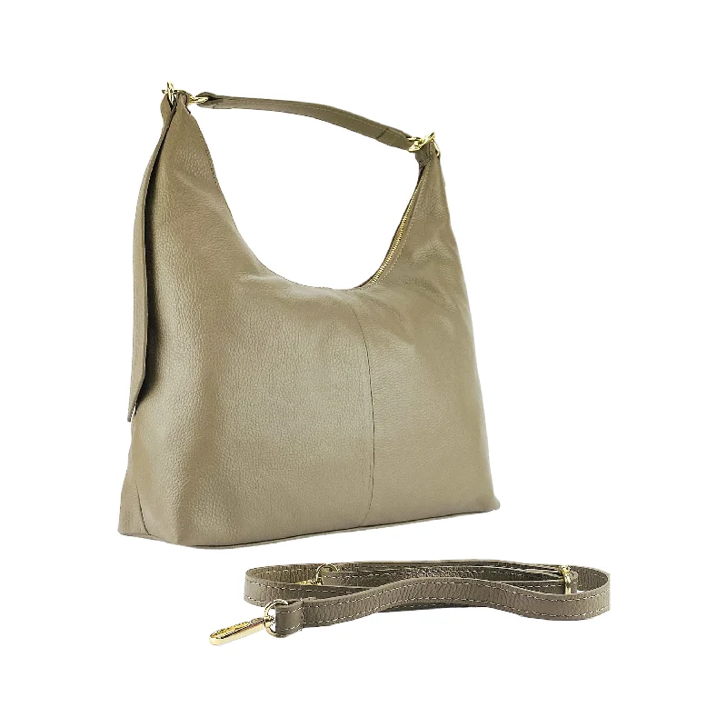 Compact handle bags for women with chic designs and easy-to-carry size -Renato Borzatta Leather Shoulder Hobo Bag Taupe Beige