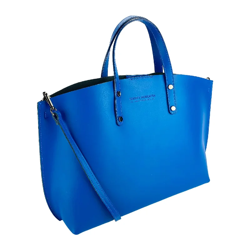 Versatile handle bags with removable and adjustable straps for multiple wearing styles -Renato Borzatta Large Leather Tote Shoulder Bag Royal Blue