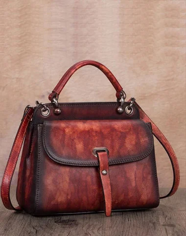 Designer handle bags for women with unique patterns and exclusive materials -Red Vintage Ladies Leather Square Satchel Handbag Purse Brown SHoulder Bag Side Bag for WOmen