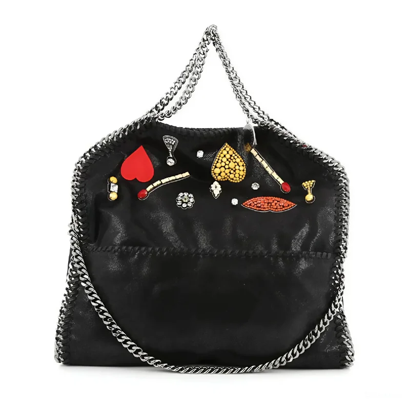 Affordable handle bags with stylish features for budget-conscious shoppers and fashionistas -Stella McCartney Falabella Shaggy Embellished Tote Handbag Leather Black Bag New