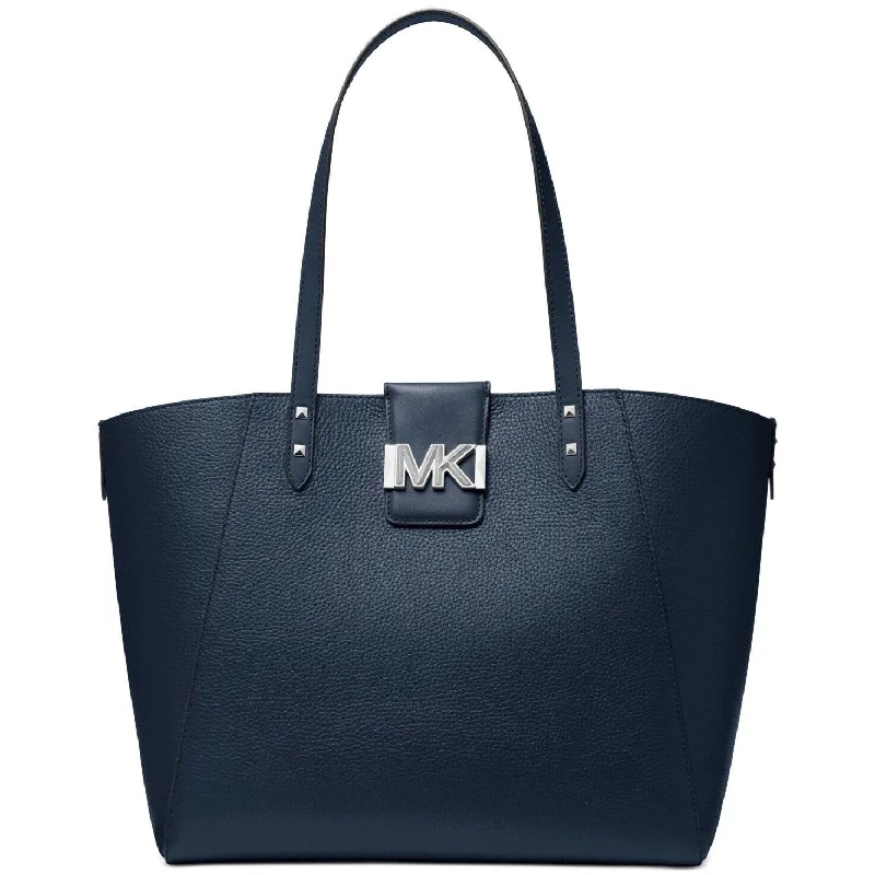 Elegant handle bags for weddings and formal events with crystal embellishments -Michael Kors "Karlie" Large Tote Bag, Navy w/ Silver Hardware