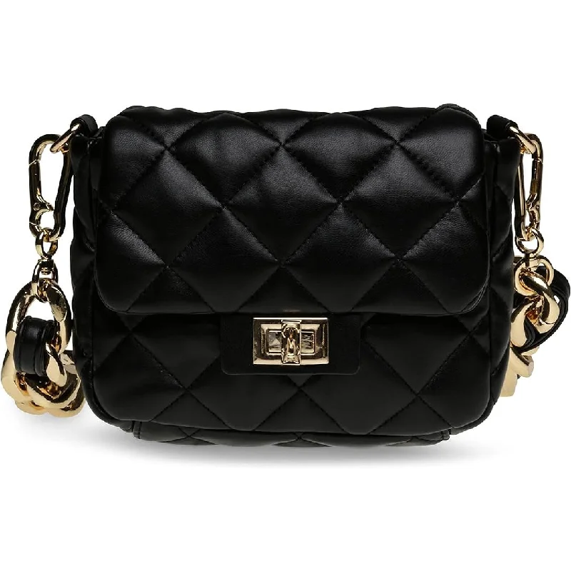 Handle bags with extra-wide openings for quick access to all items inside -Steve Madden "Bheara" Quilted Shoulder Bag In Black w/ Gold Hardware