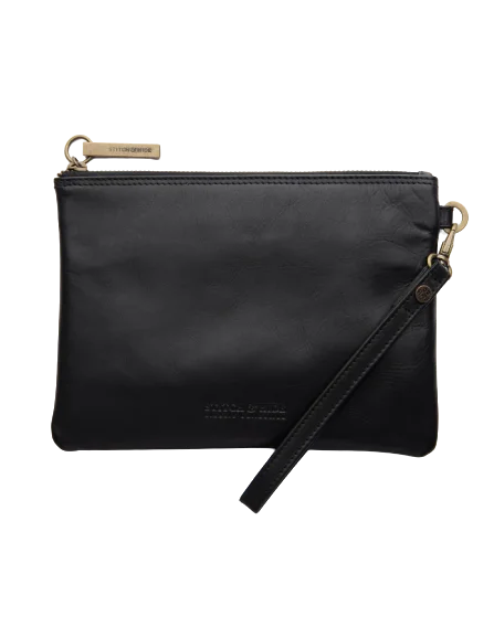 Compact handle bags with chic, vintage-inspired designs for minimalist fashionistas -STITCH & HIDE LEATHER CASSIE CLUTCH CLASSIC COLLECTION BLACK - FREE KEYRING