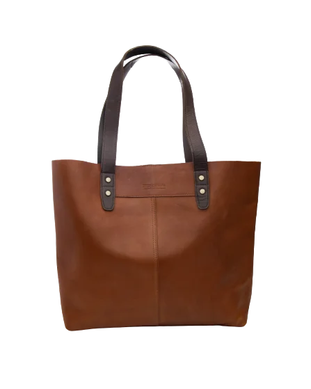 Classic handle bags for women with clean lines and timeless appeal for work -STITCH & HIDE LEATHER EMMA TOTE BAG - CLASSIC COLLECTION - MAPLE BROWN - FREE WALLET POUCH