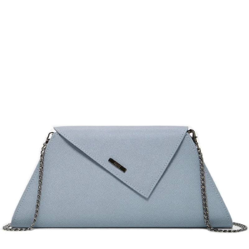 Handle bags for everyday use with easy-to-clean, durable materials for convenience -SUSU Angelica Faded Denim Blue Leather Clutch Shoulder Bag