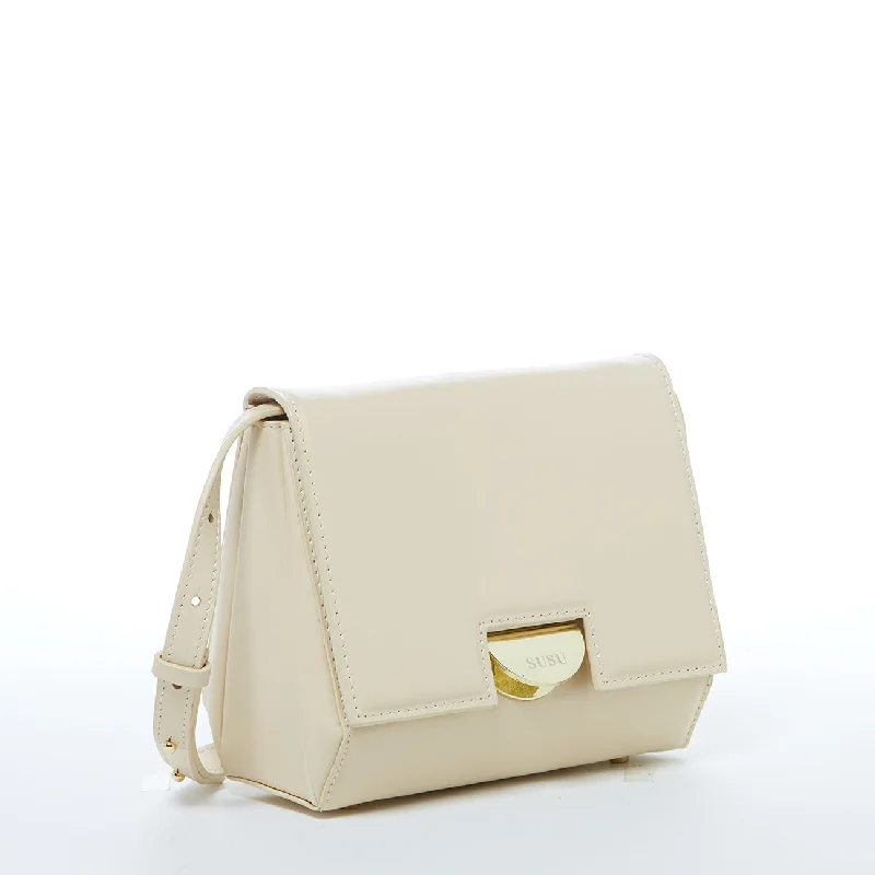 Fashionable handle bags with fun, whimsical details for casual and weekend wear -SUSU Elizabeth Off White Leather Shoulder Bag