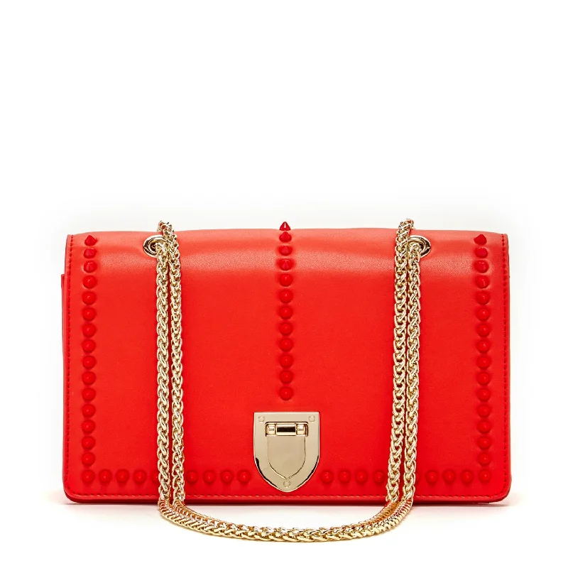 Handle bags with soft, foldable designs for easy storage when not in use -SUSU Josie Red Leather Shoulder Crossbody  Bag With Chain