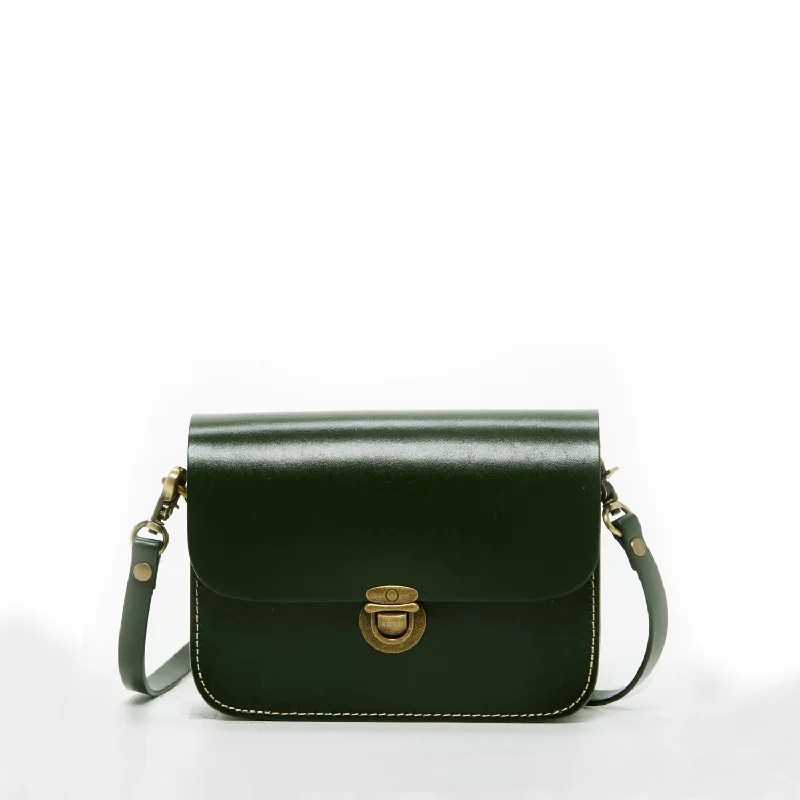 Handle bags with metallic hardware for a sophisticated and elevated appearance -SUSU Nanah Dark Green Leather Shoulder Crossbody Bag