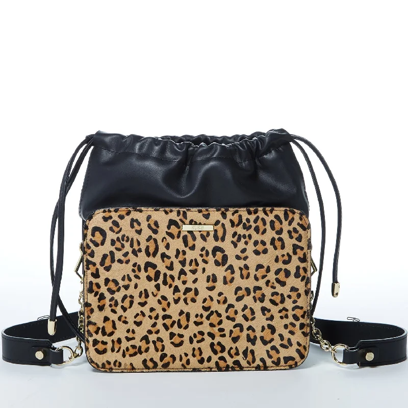 Trendy handle bags with vibrant prints and patterns for a playful touch -SUSU Patricia Black Leopard Leather Shoulder Bag