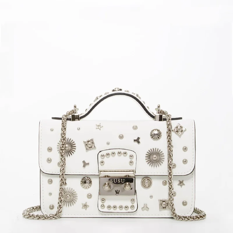 Designer handle bags with unique shapes and silhouettes for standout style -SUSU The Hollywood White Leather Crossbody Bag