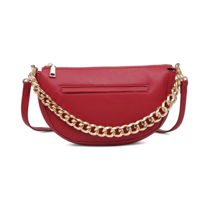 Versatile handle bags for travel with hidden pockets for passports and tickets -URBAN EXPRESSIONS Vivian Chunky Chain Crossbody in Deep Red