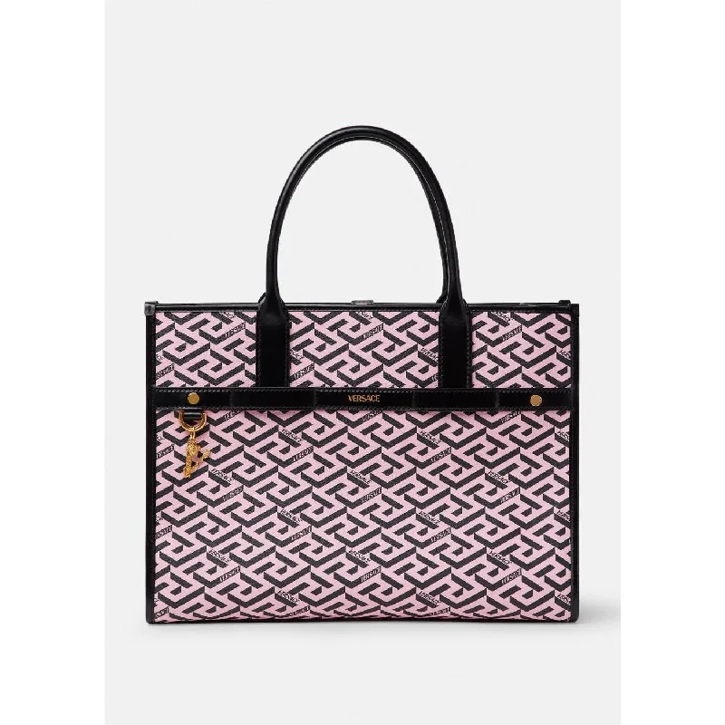 Handle bags with geometric patterns and modern designs for fashion-forward individuals -Versace La Greca Signature Tote Bag Pink+Lilac+Yellow