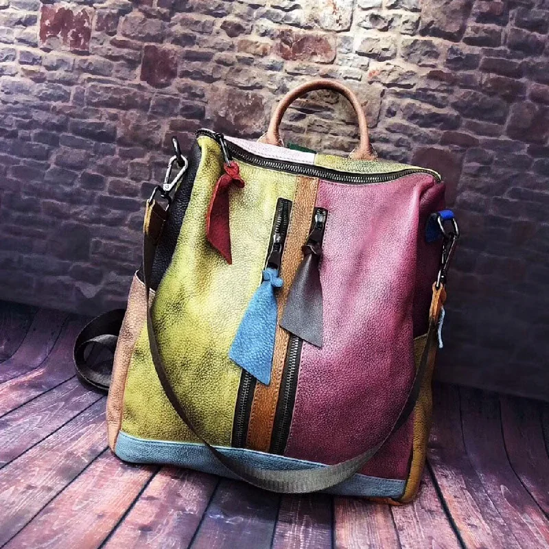 Double-Strap Backpack for Comfort-Women Backpack Cowhide Leather Backpacks Casual