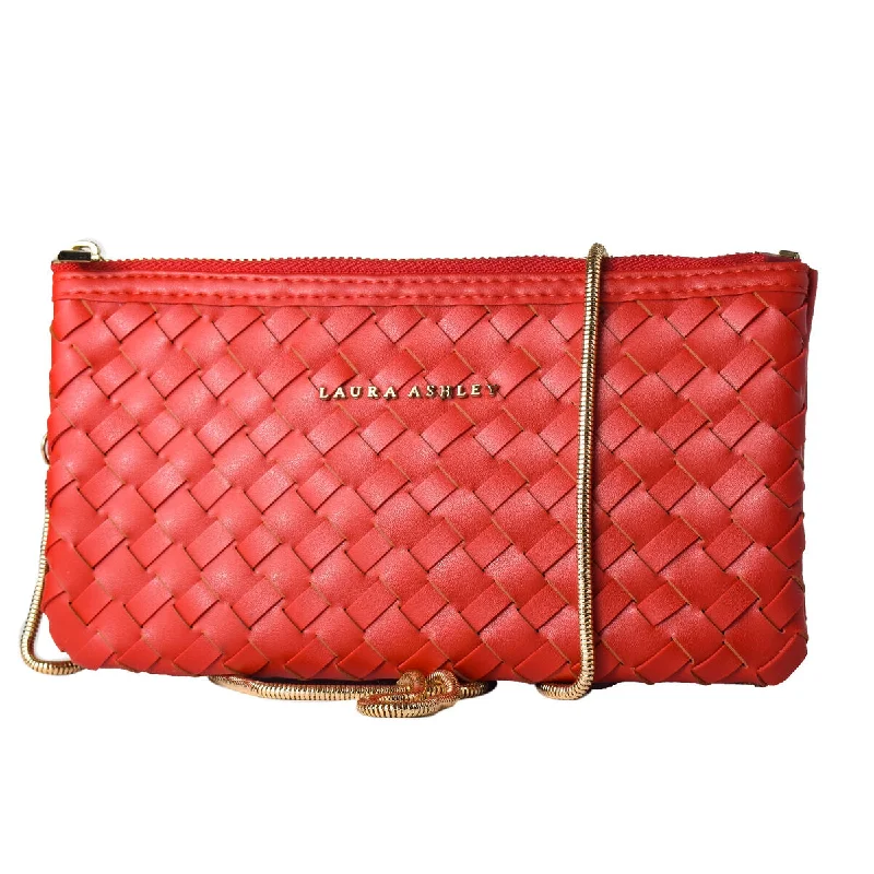 Designer handle bags for women with exotic leather finishes and premium quality -Laura Ashley WOLSELEY Red Woven Shoulder Crossbody Bag