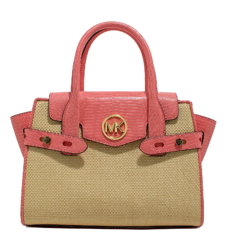 Premium handle bags with luxurious textures like lambskin or pebbled leather -Michael Kors 35T2GNMS8W-GRAPEFRUIT Pink Leather Satchel Bag