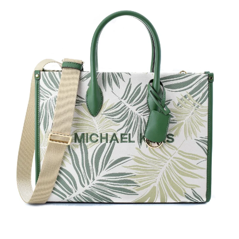 Designer handle bags with embossed logos and signature designs for high-end fashion -Michael Kors MIRELLA Satchel Bag Green Multi Print